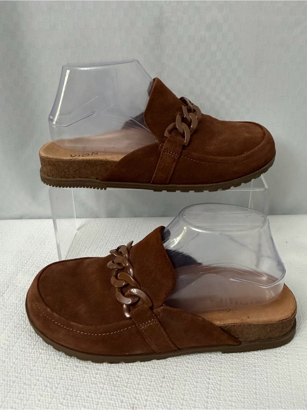 Vionic Georgie Mules Size 6.5 Brown Suede Chain Slip On Comfort Orthotic Clog - Picture 8 of 10
